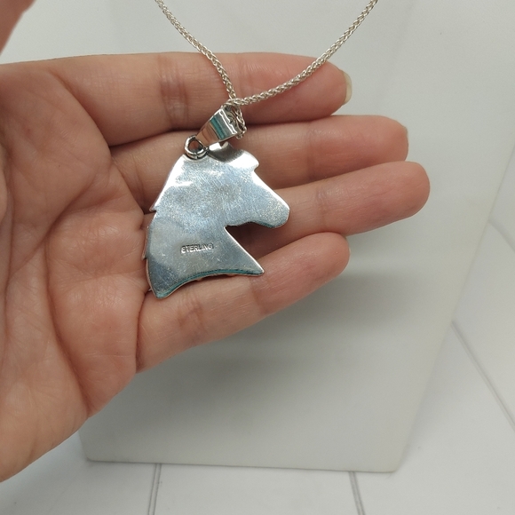 Sterling Horse Turquoise Pendant With Chain - Picture 3 of 8
